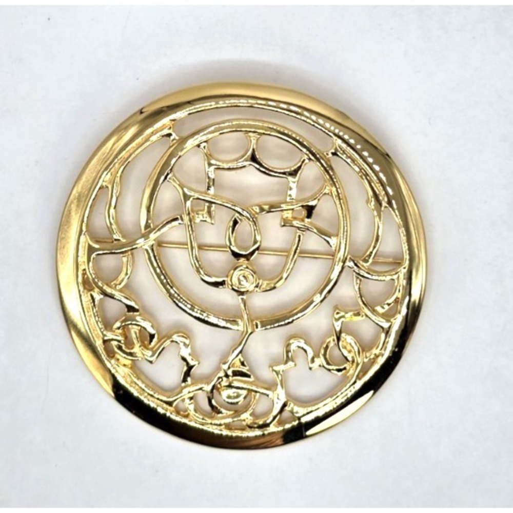 Mary McFadden Brooch/Pin Round 3" Gold Tone Statement Beautiful Astrological VTG